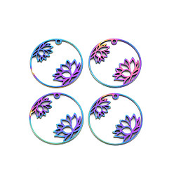 Rainbow Color 201 подвески из нержавеющей стали, Кольцо с цветком, Радуга цветов, 25x1.5 мм, отверстие : 1.2 мм