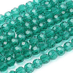 Teal Glass Beads Strands, Faceted(32 Facets), Round, Teal, 6mm, Hole: 1.2mm, about 88~91pcs/strand, 19.49 inch~20.08 inch(49.5~51cm)