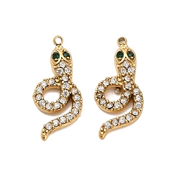 Настоящее золото 18K 304 подвески из нержавеющей стали, змея, с кубическим цирконием и стеклом, ионное покрытие (ip), реальный 18 k позолоченный, 19x9x3.5 мм, отверстие : 1.2 мм