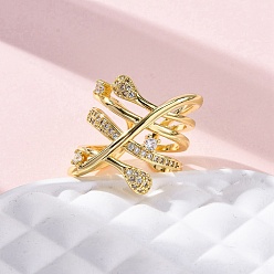 Настоящее золото 18K Латунные кольца-манжеты с микропаве и прозрачным цирконием для женщин, долговечный, без свинца и без кадмия, реальный 18 k позолоченный, 23.5 мм