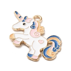 Разноцветный Подвески из эмали и сплава, золотой свет, очарование единорога, красочный, 21x33x1 мм, отверстие : 1.8 мм