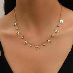 Golden 304 Stainless Steel Spiral Disc Multi-Pendant Necklaces with Crystal Rhinestone for Women, Golden, 17.72 inch(45cm)