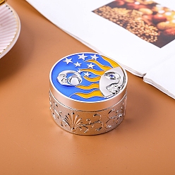 Blue Moon Sun Face Alloy Metal Storage Boxes, Flat Round, Silver Color, Blue, 6x3.5cm
