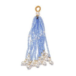Bleu Ciel Foncé Grands pendentifs en perles de plastique, charme à pompons, bleu profond du ciel, 95~105x10~10.5x10~10.5mm, Trou: 6x4.5mm