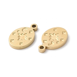 Real 18K Gold Plated Ion Plating(IP) 316L Surgical Stainless Steel Charms, Oval with Star & Moon Charm, Real 18K Gold Plated, 12.4x8x1.4mm, Hole: 1.2mm
