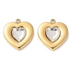 Золотой 304 прелести нержавеющей стали, сердце, со стеклом, ручная полировка, ионное покрытие (ip), золотые, 14.5x13x3.5 мм, отверстие : 1.4 мм