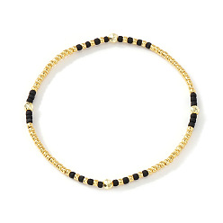 Black Glass Beaded Stretch Bracelets for Women, Gold, Black, 6.50 inch(16.5cm)