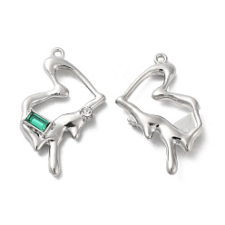 Green Alloy Pendant, with Glass, Platinum, Lead Free & Cadmium Free, Heart Charm, Green, 33.5x20x5.5mm, Hole: 1.4mm