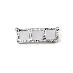 WhiteSmoke Brass Micro Pave Clear Cubic Zirconia Connector Charms, with Resin, Rectangle with Square Links, Rack Plating, Long-Lasting Plated, Cadmium Free & Lead Free, Platinum, WhiteSmoke, 12x32x3mm, Hole: 1mm