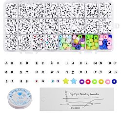 Mixed Color DIY Kids Bracelet Jewelry Kits, with Acrylic Beads, Clear Elastic Crystal Thread, Stainless Steel Big Eye Beading Needles, Mixed Color, Flat Round Beads: 7x4mm, Hole: 1~1.3mm, 1440pcs