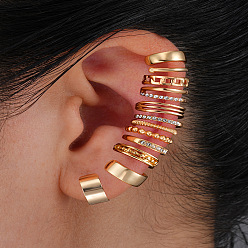 Oro Conjunto de pendientes de puño de aleación con diamantes de imitación para mujer, dorado, 8~10 mm, sobre 12 PC / sistema