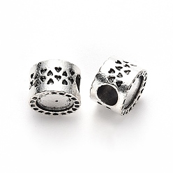 Античное Серебро Тибетский стиль сплава настройки эмали европейский шарик, бусины с большим отверстием, без свинца, колонке с сердцем, античное серебро, 11.5x8 мм, Отверстие : 5 мм , около 260 шт / 1000 г