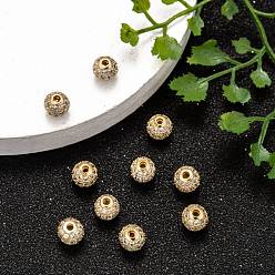 Golden Brass Cubic Zirconia Beads, Round, Golden, 6mm, Hole: 1.5mm