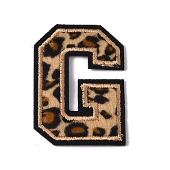 Letter G Polyester Computerized Embroidery Cloth Iron On Sequins Patches, Leopard Print Pattern Stick On Patch, Costume Accessories, Appliques, Letter.G, 60x44x1.5mm