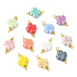 Золотой Подвески-конструкторы в виде четырехлистного клевера ручной работы из фарфора, с 304 петлями из нержавеющей стали, разноцветные, золотые, 21x12x5.5 мм, отверстие : 2 мм