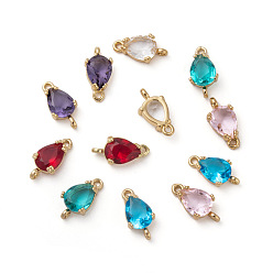(52) Непрозрачная лаванда Прозрачные стеклянные соединители звеньев, для изготовления ювелирных изделий, с латунной фурнитурой , граненые, слеза, золотой свет, разноцветные, 13x7x3.5 мм, отверстие : 1.2 мм