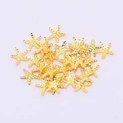 Golden Textured Brass Cabochons, Nail Art Decoration Accessories, Starfish, Golden, 5x5x0.8mm, 100pcs/bag
