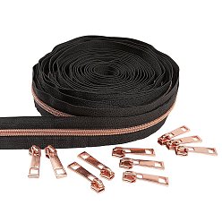 Rose Gold Nylon Closed-end Zipper and Zinc Alloy Zipper Sliders Zipper Head, Black, Rose Gold, 42x10x8.5mm