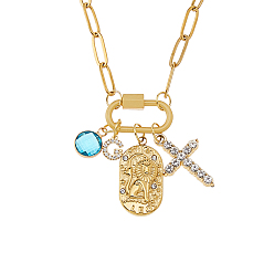 Золотой 316l плоские цепочки-скрепки из хирургической нержавеющей стали, Ожерелья из сплава горного хрусталя и стекла с крестом и овалом для женщин, золотые, 19.09 дюйм (48.5 см)