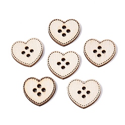 Papaye 4Boutons en bois en forme de cœur avec trou, papayawhip, 18x20x2.5mm, Trou: 2mm