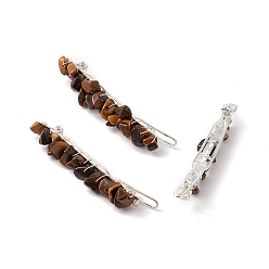 Тигровый глаз Заколки из натуральных волос с тигровым глазом, с железной фурнитурой, аксессуары для волос для женщины девушки, серебряные, 67.5~68x6~10x7 мм