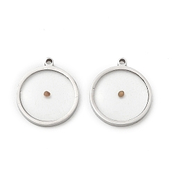 Rond Plat Pendentifs en acier inoxydable, couleur inox, charmes rondes plates, 304mm, Trou: 17x15x2.5mm