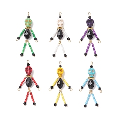 (52) Непрозрачная лаванда Подвески в виде маленьких скелетиков из стеклянного бисера, с 304 штифтами из нержавеющей стали, синтетической бирюзой и биконусными стеклянными бусинами, имитирующими австрийский хрусталь, граненые, разноцветные, 52.5x16x9.5 мм, отверстия: 2x3 mm и 2 mm и 1.6 mm