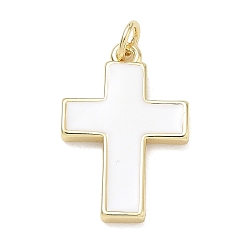Weiß Gestellmessinganhänger, mit Emaille, Quer Charme, cadmiumfrei und bleifrei, langlebig überzogen, echt 18 k vergoldet, weiß, 23x15x2 mm, Bohrung: 3.5 mm