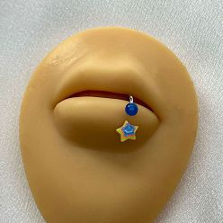 Звезда 316Хирургическая нержавеющая сталь с акриловыми светящимися кольцами для губ, цвет нержавеющей стали, синие, звезда, внутренний диаметр: 10 мм, штифты : 1.2 мм, Руководитель: 4 mm