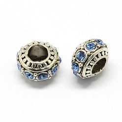 Свет Сапфира Европейские бусины, сплав, стразы , RONDELLE большие шарики отверстия, света сапфир, 11x7 мм, отверстие : 4.5 мм