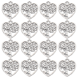 Античное Серебро 100 шт. Подвески из сплава в тибетском стиле, сердце с дерева жизни, без кадмия и без свинца, античное серебро, 18x17x1 мм, отверстие : 1 мм