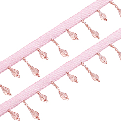 Rose Nacré 3 mètres de bordure perlée en polyester acrylique, rubans à pompons, perle rose, 5/8~1-1/8 pouces (16~27 mm)