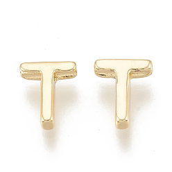 Letter T Brass Charms, Real 18K Gold Plated, Letter.T, 8x6.5x2mm, Hole: 0.8mm