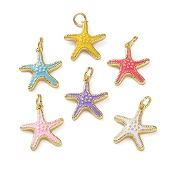 Морская звезда Подвески из морской латуни, реальный 18 k позолоченный, с эмалью, с целью перехода в кольце, морская звезда, 17x15.5x2.5 мм, отверстие : 3 мм