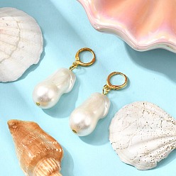 Золотой Серьги-кольца из латуни и пластика с жемчугом, овальные, золотые, 48.5x15.5 мм