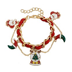 Темно-Красный Рождественские браслеты с подвесками из сплава, эмали, искусственного жемчуга и искусственной кожи для женщин, Санта-Клаус и хрустальный шар, темно-красный, 6-3/4 дюйм (17 см)