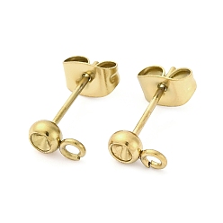 Золотой 304 Выводы серьги из нержавеющей стали шпилька, с петлей и ушной гайкой / серьгами, золотые, 7x4x14 мм, отверстие : 1.6 мм, штифты : 14x0.8 мм