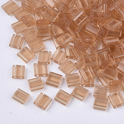 Dark Salmon 2-Hole Glass Seed Beads, Transparent Colours, Rectangle, Dark Salmon, 5x4.5~5.5x2~2.5mm, Hole: 0.5~0.8mm
