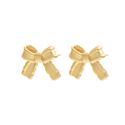 Настоящее золото 14K 304 серьги-гвоздики из нержавеющей стали для женщин, бантом, ионное покрытие (ip), долговечный, реальный 14 k позолоченный, 12x15 мм