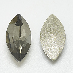 Black Diamond Pointed Back Glass Rhinestone Cabochons, Back Plated, Faceted, Horse Eye, Black Diamond, 15x7x4mm