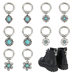 Античный Серебристый & Платиновый 10 шт. 5 стили синтетические бирюзовые подвески для обуви, с литыми пружинными кольцами, разнообразные, старинное серебро и платина, 60 мм, 2 шт / стиль