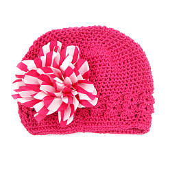 Фуксиновый Ручная работа вязания крючком детская шапочка, цветок, красно-фиолетовые, 180 мм