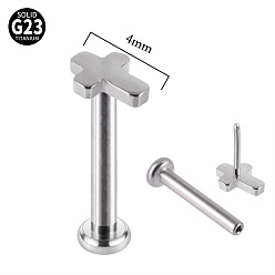 Нержавеющая Сталь Цвет G23 титановые безрезьбовые лабреты, крестик, цвет нержавеющей стали, 8 мм, штифты : 1.2 мм