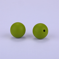 Olive Drab Round Silicone Focal Beads, Chewing Beads For Teethers, DIY Nursing Necklaces Making, Olive Drab, 15mm, Hole: 2mm