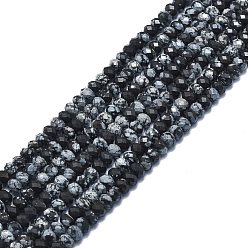 Schneeflocken-Obsidian Naturschneeflocke Obsidian Perlen Stränge, facettiert, Rondell, 6x4 mm, Bohrung: 1 mm, ca. 85~90 Stk. / Strang, 15.55 Zoll (39.5 cm)