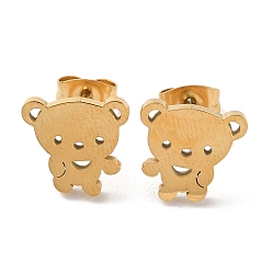 Золотой 304 из нержавеющей стали серьги, медведь, золотые, 10.5x11 мм
