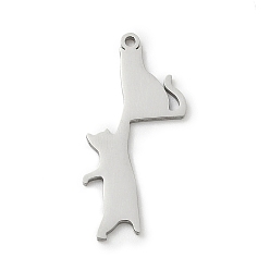 Нержавеющая Сталь Цвет 304 подвески из нержавеющей стали, подвеска в форме двух кошек, анти-тускнение, цвет нержавеющей стали, 32x17x1 мм, отверстие : 1.5 мм