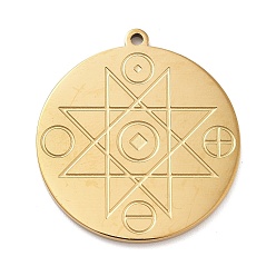 Настоящее золото 18K 304 подвески из нержавеющей стали, плоский круглый с подвеской в виде восьмиконечной звезды, реальный 18 k позолоченный, 27x25x1.5 мм, отверстие : 1.5 мм