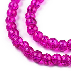 Fuchsia Spray Painted Crackle Glass Beads Strands, Round, Fuchsia, 8mm, Hole: 1.3~1.6mm, about 100pcs/strand, 31.4 inch