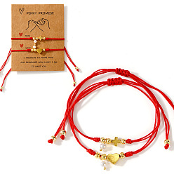 Красный 2шт 304 браслет из бисера с сердечками и крестиками из нержавеющей стали, регулируемые плетеные браслеты из вощеного шнура для женщин, с искусственным жемчугом и поздравительной открыткой, красные